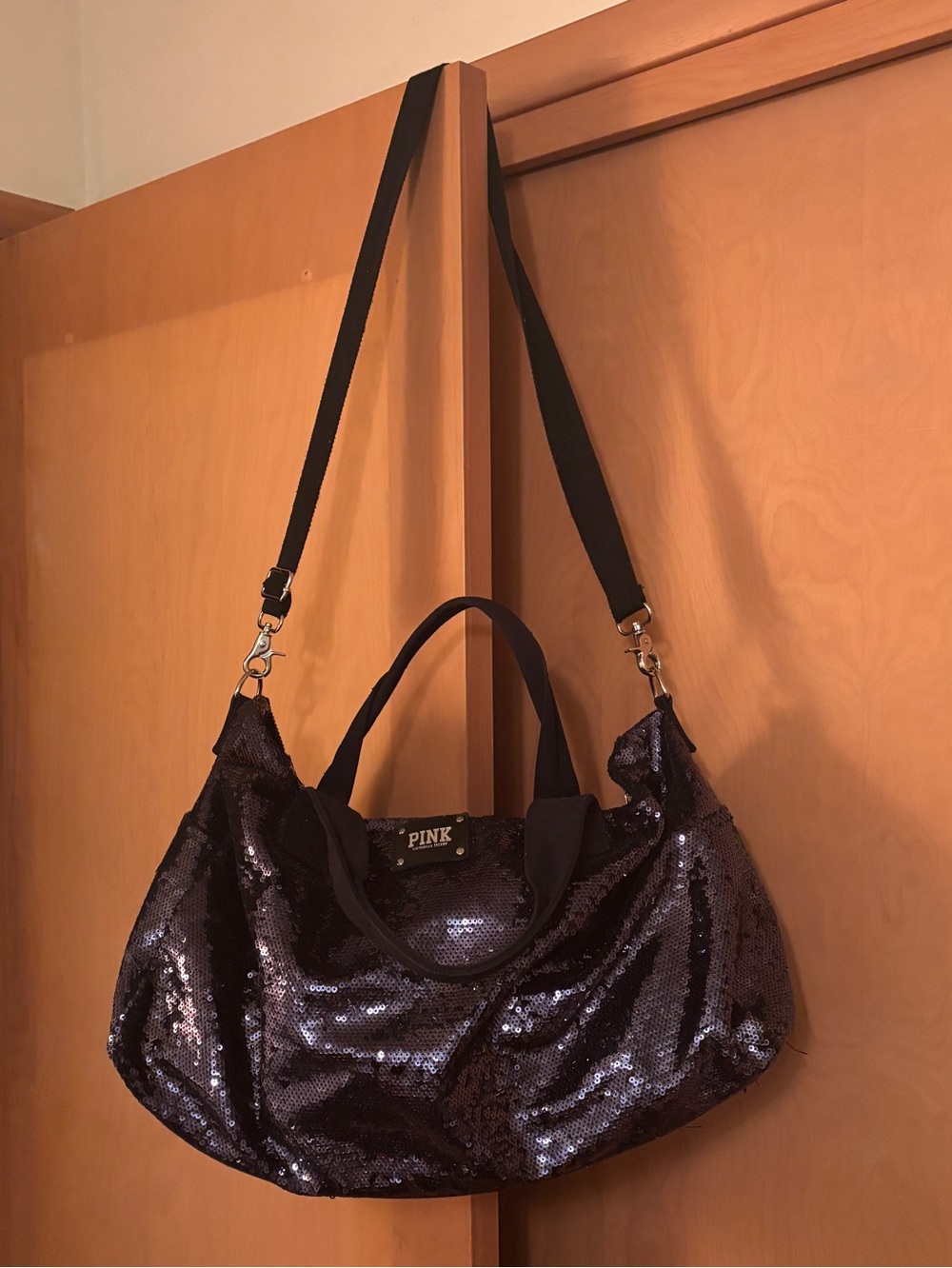 PINK Victoria's Secret Navy Sequin Weekend Duffel Bag